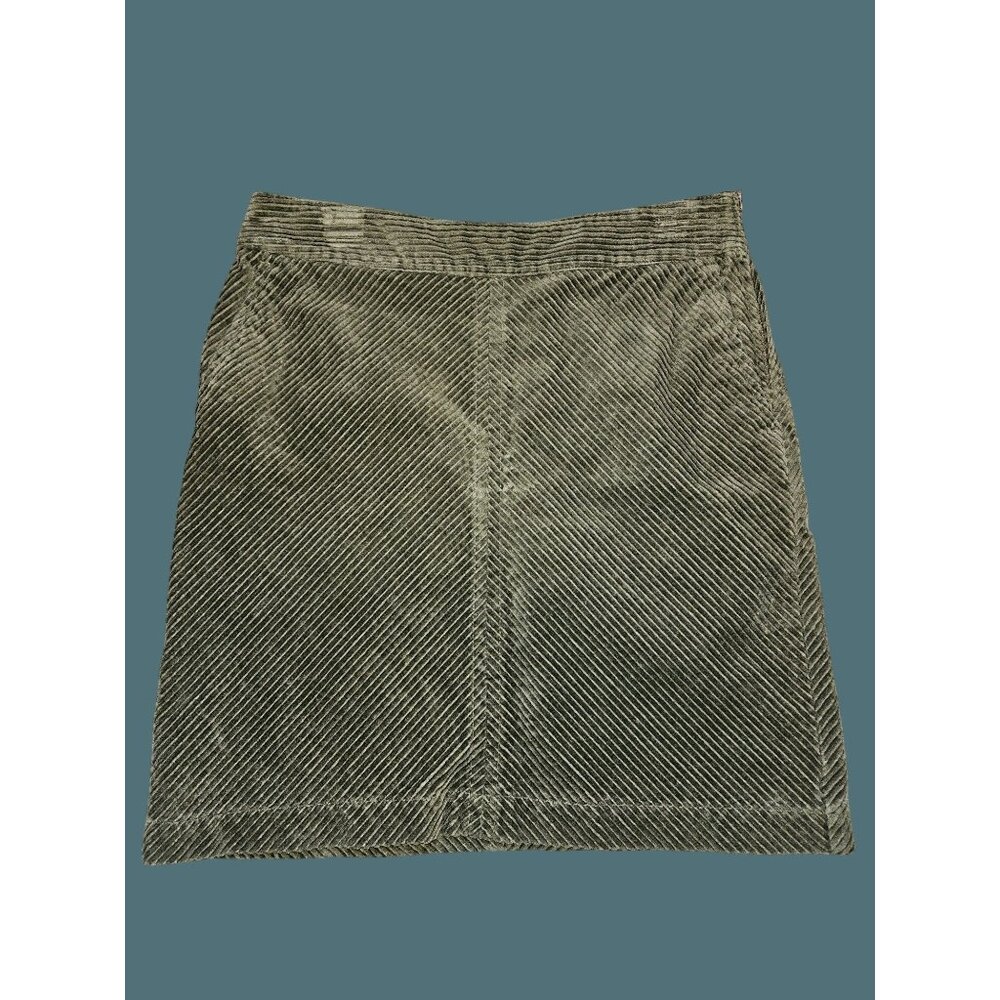 Talbots Cotton Corduroy Green Short A-Line Skirt Women Petite 8 Pockets Side Zip